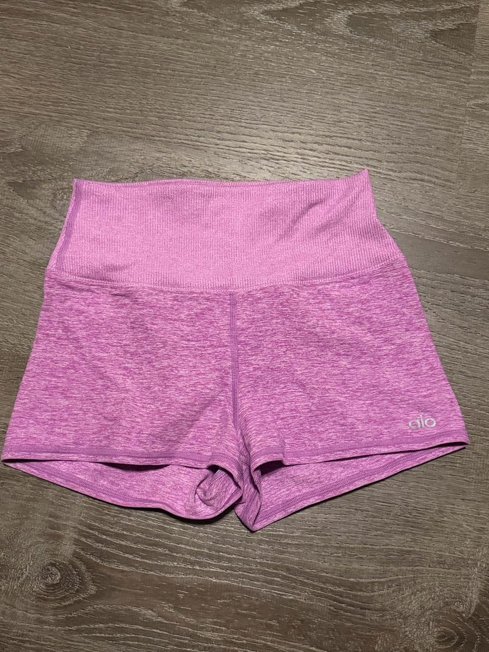 ALO Yoga Pink Heather High-Rise Ribbed Waistband Bike Shorts